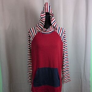LuLaRoe Red and Blue Striped Hoodie Large‎ New Pullover